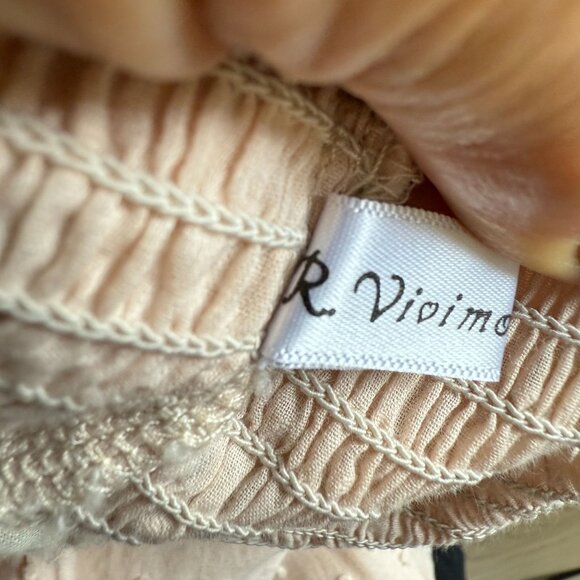 R.vivimos Puff Sleeves Bow Off-Shoulder Boho Midi Dress Medium 8/10 Beige - Picture 9 of 10